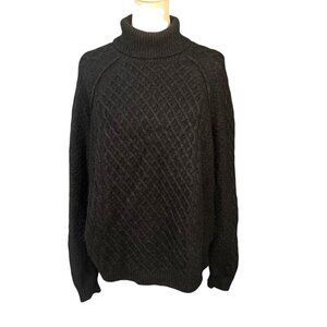 Vince Women's Yak and Wool Blend Turtleneck Cable Knit Sweater Black Size Large